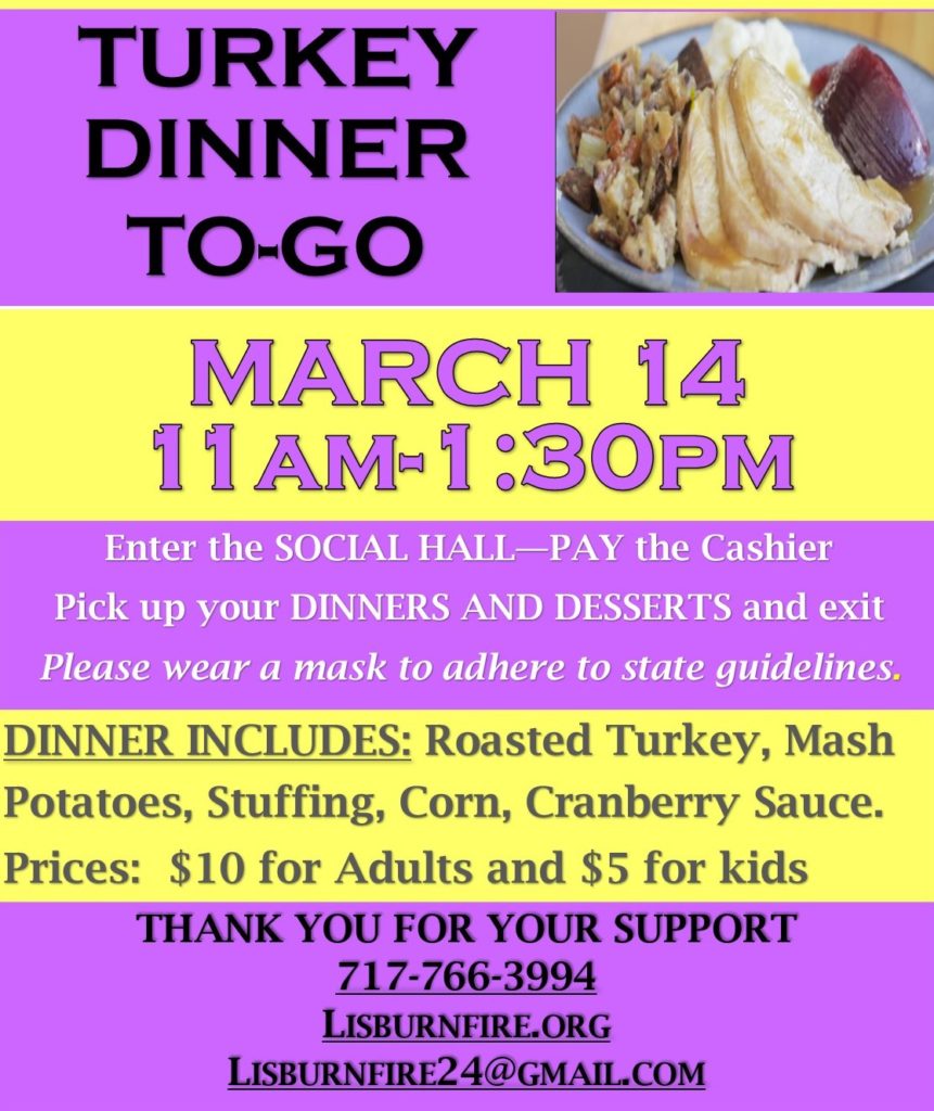 "To Go" Turkey Dinner Lisburn Community Fire Company