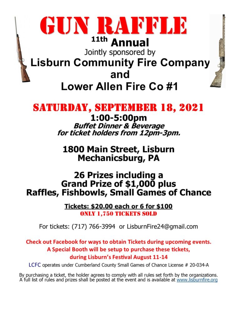 Tickets available now for 2021 gun raffle Lisburn Community Fire Company