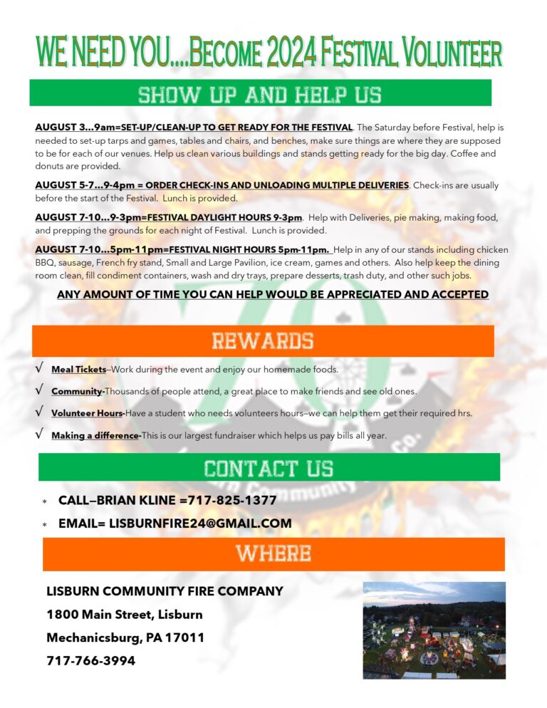 Get Involved Volunteer for the 2024 Lisburn Community Fire Company